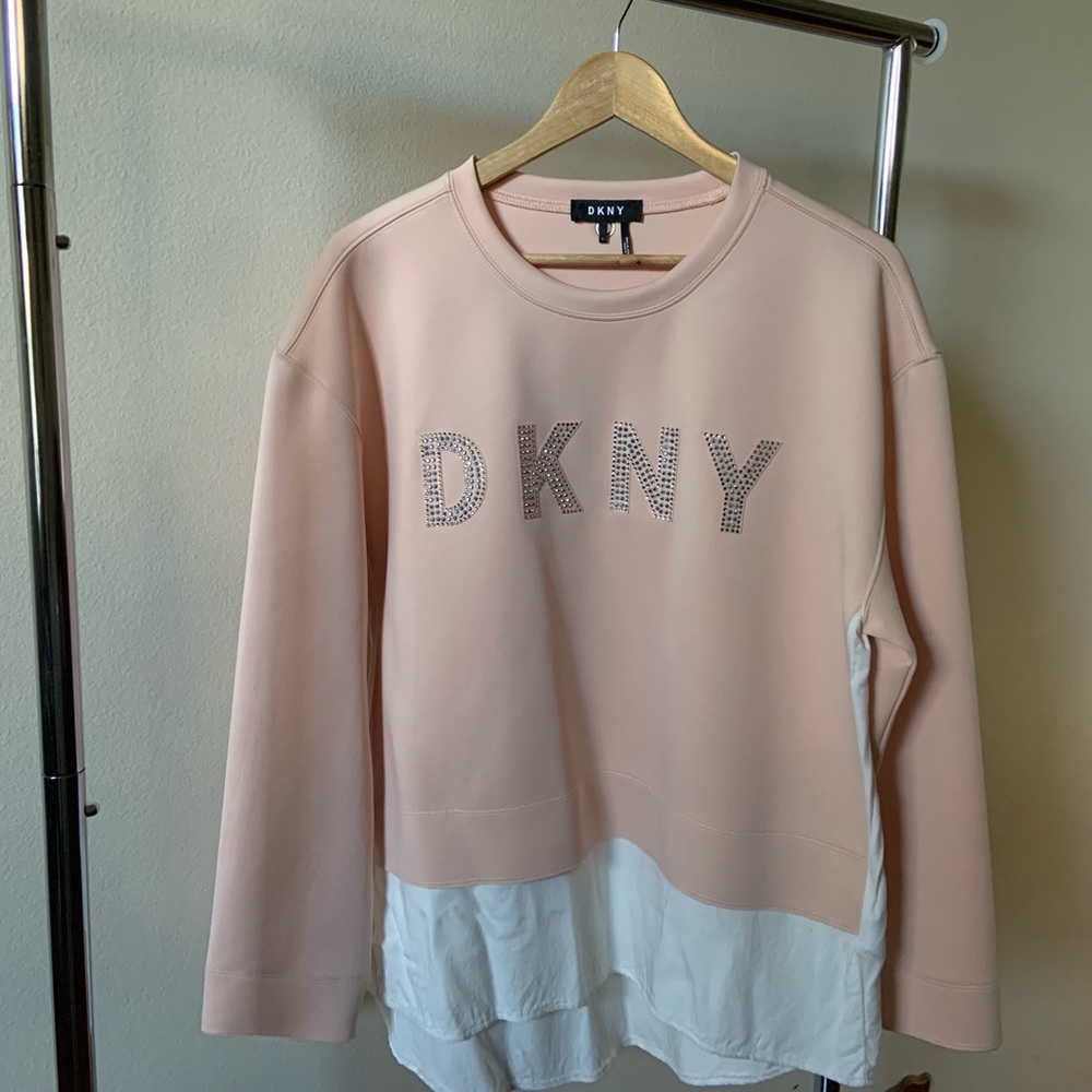 DKNY Scuba Sweatshirt with Hem Blouse in Pink and White